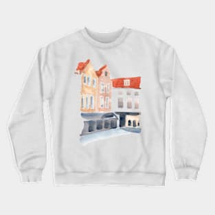 Two old houses in the of street of Bruges, Belgium. Crewneck Sweatshirt